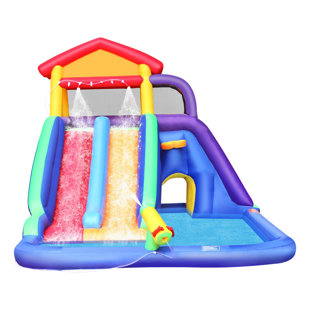 BESTPARTY 10.5' x 16.5' Bounce House with Water Slide and Air Blower