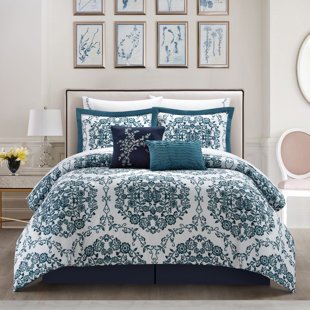 NANSHING AMERICA, INC Blythe Blue/White Microfiber 10 Piece Comforter Set
