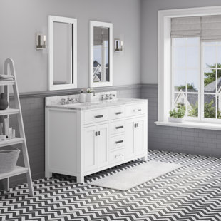 ANDOVER MILLS™ Madison 60" Carrara White Marble Countertop Bath Vanity with Faucet and Mirror