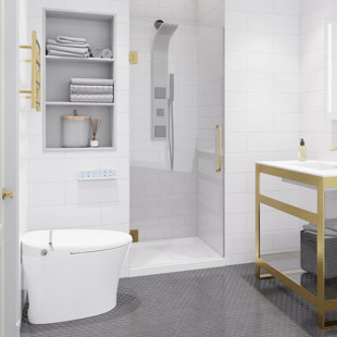 ANZZI Fellow Series 30 In. X 72 In. Frameless Hinged Shower Door With Stainless Steel Handle In Brushed Gold