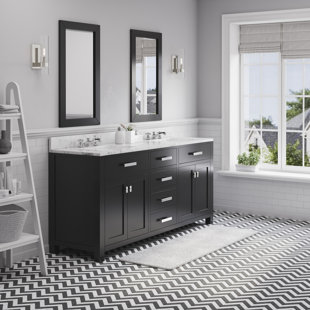 ANDOVER MILLS™ Madison 72" Carrara White Marble Countertop Bath Vanity with Faucet and Mirror