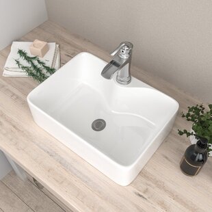 MOCOLOO 16"L X12"W Ceramic Rectangle Bathroom Sink Vessel Sink Art Basin with Faucet Hole