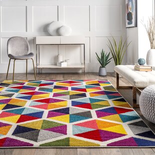 LATITUDE RUN® Sesto Geometric Power Loom Performance Pink/Yellow/Blue/Black Rug