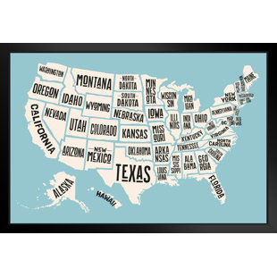 TRINX " USA United States Map States With State Names Decorative Travel World Map With Detail Map Posters For Wall Map Art Wall Decor Geographical Illustration Tourist Black Wood Framed Art Poster 20x14 "