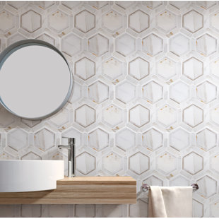 ES STONE Calacatta Gold with Mother of Pearl Honeycomb Mosaic Wall & Floor Tile