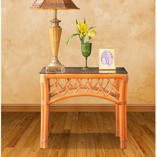 SPICE ISLANDS WICKER Montego Bay Glass Top End Table