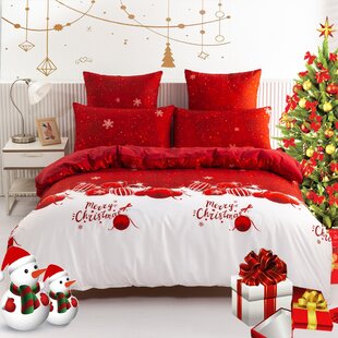 NAYOROOM MC-SDLD Merry Christmas Duvet Cover Kids Adult white and red Bells printing Festival Bedding Sets