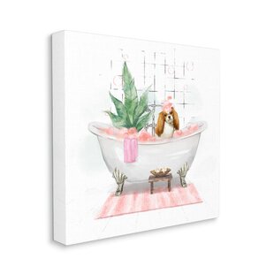 STUPELL INDUSTRIES Chic Cocker Spaniel Puppy In Pink Bubble Bath White Framed Giclee Texturized Art By Ziwei Li