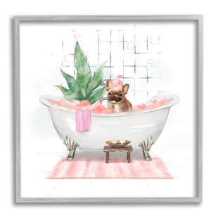 STUPELL INDUSTRIES " Adorable French Bulldog In Pink Bubble Bath " by Ziwei Li