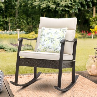 MERCURY ROW® Outdoor Portsmouth Patio Rattan Rocking Metal Chair with Padded Cushions