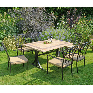 ROSALIND WHEELER CHARLESTON Stone Dining Table with 6 ASCOT Chairs Garden Set