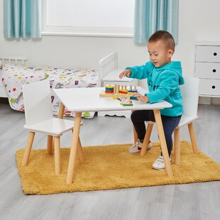 LIBERTY HOUSE TOYS Kids White and Pine Table and 2 Chairs Set