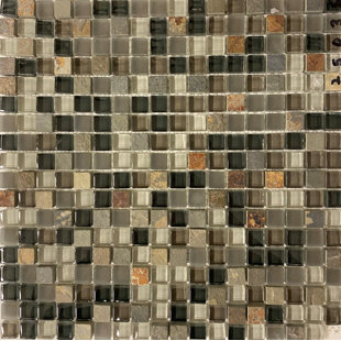 BELLA VIA 0.62" x 0.62" Glass/Slate Grid Mosaic Wall & Floor Tile