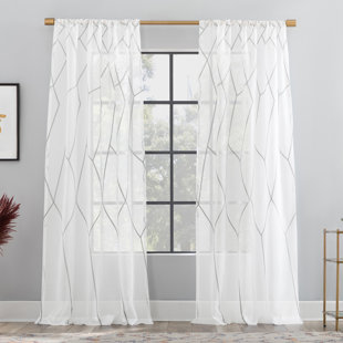 Scott Living Azlan Geometric Embroidery Sheer Rod Pocket Curtain Panel