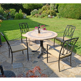 ROSALIND WHEELER VERMONT Stone Dining Table with 4 ASCOT Chairs Garden Set