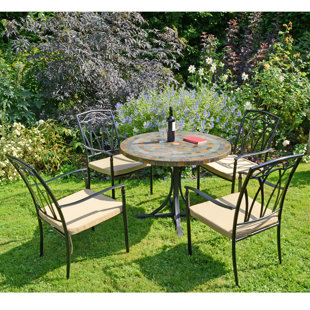 ROSALIND WHEELER MONTEREY Mosaic Dining Table with 4 ASCOT Chairs Garden Set