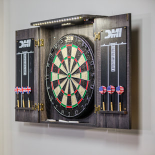 DMI SPORTS Sports Paris LED Lighted Bristle Dartboard and Cabinet Set with Darts