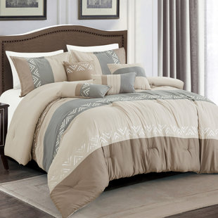 HOMECHOICE INTERNATIONAL GROUP Taupe/Ivory/Light Gray Microfiber 7 Piece Comforter Set