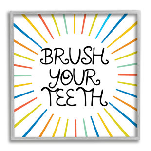 STUPELL INDUSTRIES " Kids' Brush Your Teeth Bathroom Rules Rainbow Stripes " by Daphne Polselli