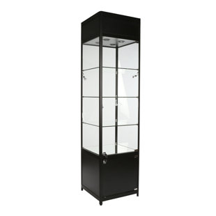 SPECIALTY STORE SERVICES 78 in. Assembled Square Tower Retail Display Case - Mirrored Base & Locked Storage - 8 LED Lights