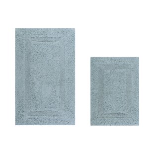 EBERN DESIGNS Lux 100% Cotton Bath Mats, Reversible Machine Washable Super Absorbent 2 Piece Bathroom Rugs Set