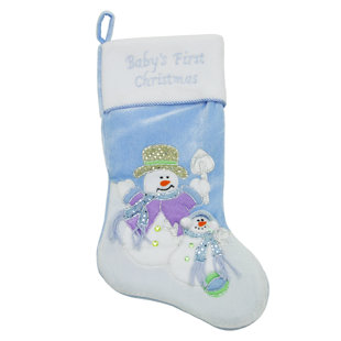 NORTHLIGHT SEASONAL 21" Blue and White "Baby's First Christmas" Snowman Stocking