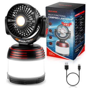 Led Camping Lantern With Ceiling Fan, Bucasa 3-in-1 Usb Rechargeable Lantern Flashlight With Camping Fan, 8000mah Power Bank, Portable Tent Fan With Hook For Hurricane Emergency Outages