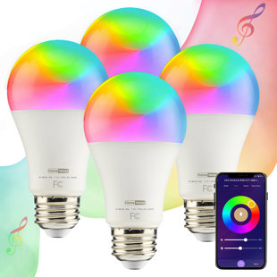 HVS SMART 9 Watt (60 Watt Equivalent), A19 LED Smart, Dimmable Light Bulb, Color Changing Tunable White E26Medium (Standard) Base (Set of 4)