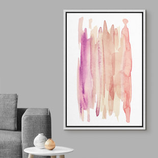 SLM01-IDEA4WALL Framed Canvas Print Wall Art Orange & Pink Paint Strokes Abstract Shapes Illustrations Modern Art Chic Colorful Pastel For Living Room, Bedroom, Office