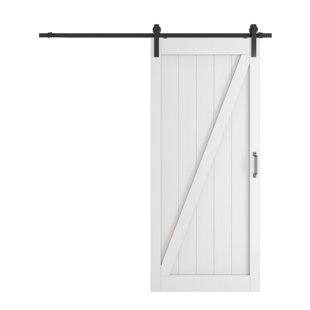 ARK DESIGN II Paneled Manufactured Wood 36" x 84" Z Shape White Finish Barn Door with Installation Hardware Kit