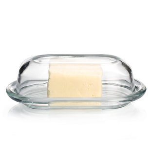 CRYSTALIA USA Glass Butter Dish With Lid, 2-piece Classic Vintage Design Large Butter Saver