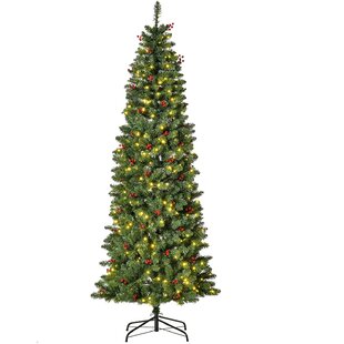 THE SEASONAL AISLE Prelit Artificial Pencil Christmas Tree with Warm White LED Light