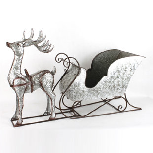 ZAER LTD INTERNATIONAL Large Galvanized Reindeer And Sleigh Decoration