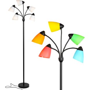 BRIGHTECH Medusa 74 in. Modern 5-Light Height Adjustable Gooseneck LED Floor Lamp with 5 Cone Shades