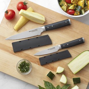 KitchenAid® Gourmet 2 Piece Forged Triple Rivet Knife Set, Sharp Kitchen Knives, Stainless Steel, Black