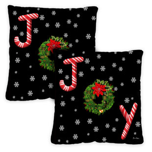 TOLAND HOME GARDEN Joy Wreath 18 X 18 Inch Outdoor Pillow Case, Set Of 2 (Set of 2)