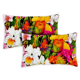 TOLAND HOME GARDEN Exotic Flowers 12 X 19 Inch Outdoor Pillow Case, Set Of 2 (Set of 2)