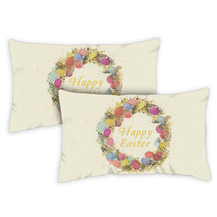 TOLAND HOME GARDEN Easter Egg Wreath 12 X 19 Inch Outdoor Pillow Case, Set Of 2 (Set of 2)