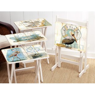 EVERGREEN ENTERPRISES, INC Shore Birds Wood TV Tray Table Set with Stand (Set of 4)