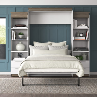 MERCURY ROW® Armiead Queen Murphy Bed and 2 Narrow Shelving Units with Drawers (105W)