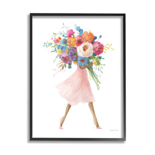 STUPELL INDUSTRIES " Bursting Spring Flower Bouquet Pink Dress Woman Walking " by Danhui Nai