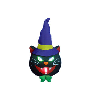 BZB GOODS 4 Foot Tall Lighted Happy Halloween Inflatable Black Cat Head with Hat Indoor / Outdoor Holiday Blow Up Garden Yard Decoration