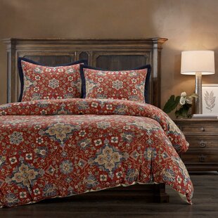 HIEND ACCENTS Melinda Red/Navy Floral Medallion Western Classic 3 Piece Comforter Set