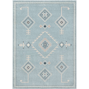 WELL WOVEN Sydney Azra Tribal Moroccan Global Geometric Medalllion Light Blue Area Rug