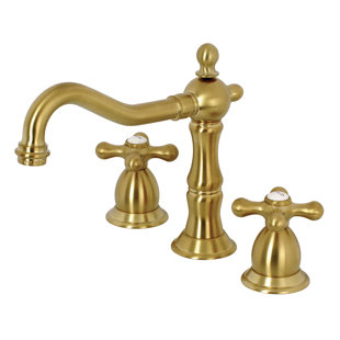 Kingston Brass Heritage Two-Handle 3-Hole Deck Mount Widespread Bathroom Faucet with Brass Pop-Up Drain