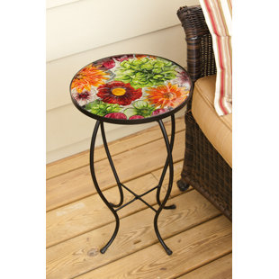 EVERGREEN ENTERPRISES, INC Gerber Daisies Summer Glass Indoor/Outdoor Side Table