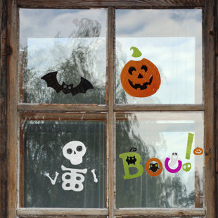 NORTHLIGHT SEASONAL Orange and Green "Boo!" Halloween Gel Window Clings