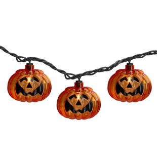 NORTHLIGHT SEASONAL Set of 10 Jack O Lantern Shaped Halloween Lights 7.5ft Black Wire