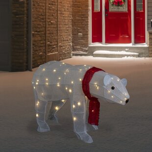 NORTHLIGHT SEASONAL 32" LED Lighted Tinsel Polar Bear Outdoor Christmas Decoration