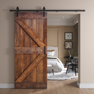 COAST SEQUOIA Paneled Wood and Metal K Series DIY Knotty Barn Door with Installation Hardware Kit